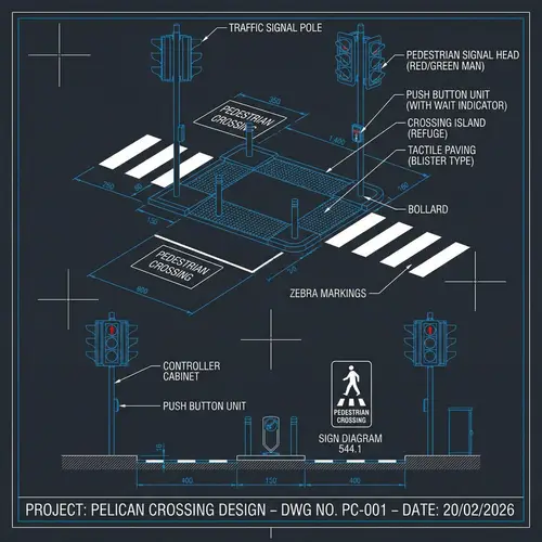 Detailed Design of Pelican Crossing in AutoCAD Style