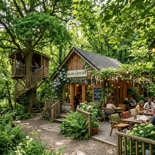 Cozy Coffee Shop Amidst Verdant Greenery