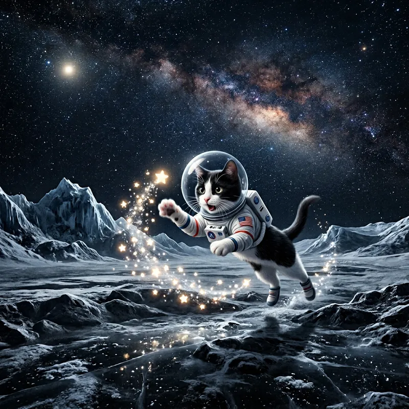 Playful Cat on Pluto Among the Stars