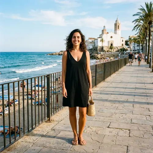 Casual Black Dress Photo by the Sea in Spain