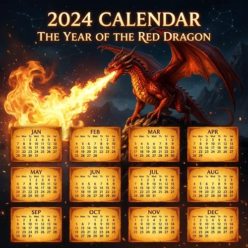 2024 Majestic Red Dragon Calendar | Fantasy & Realism Art