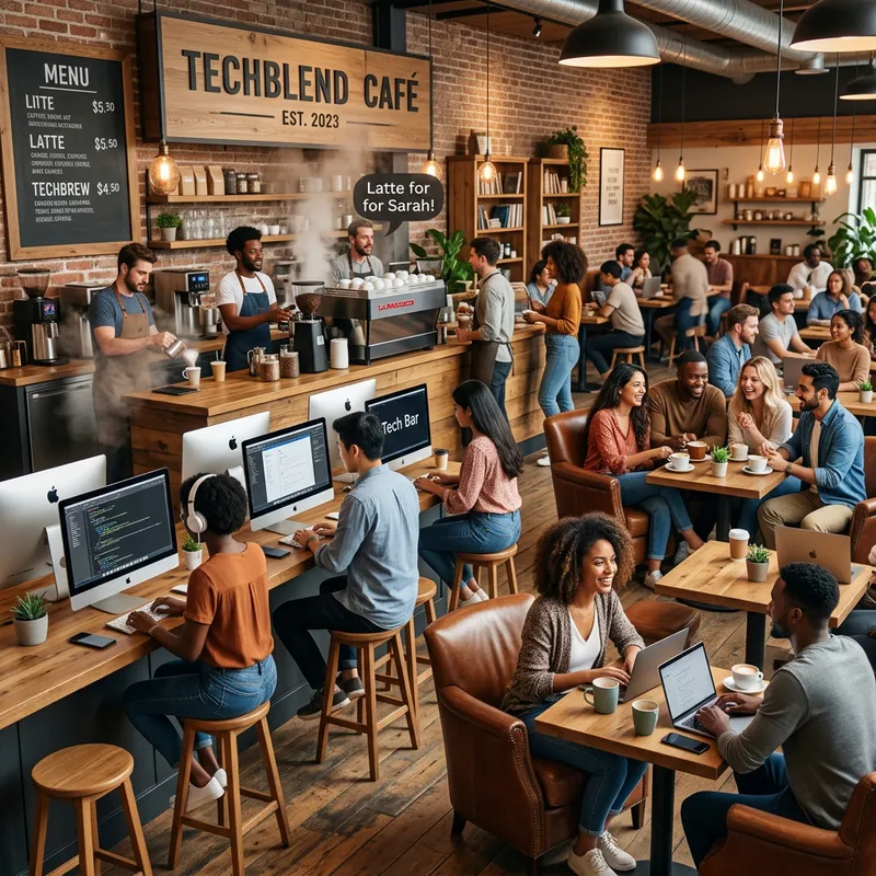 TechBlend Café: Modern Coffee Shop and Tech Hub TechBlend Café: Modern Coffee Shop and Tech Hub