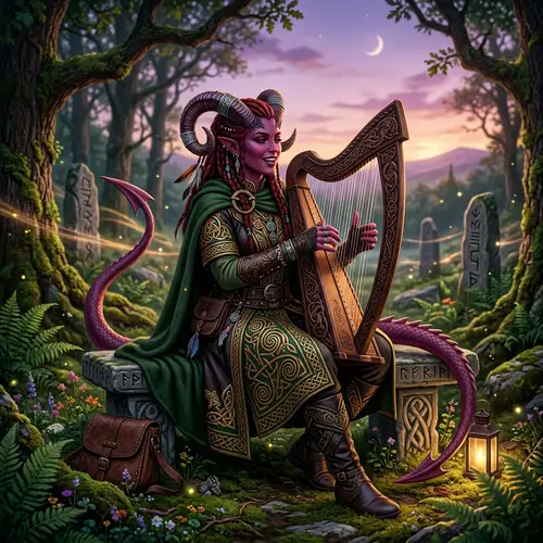 Celtic-Styled Female Bard Tiefling - Fantasy Character Art