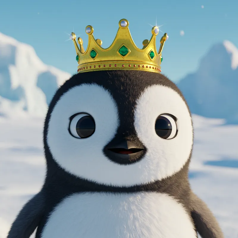Cute Penguin Wearing Crown - Pixar Style Art