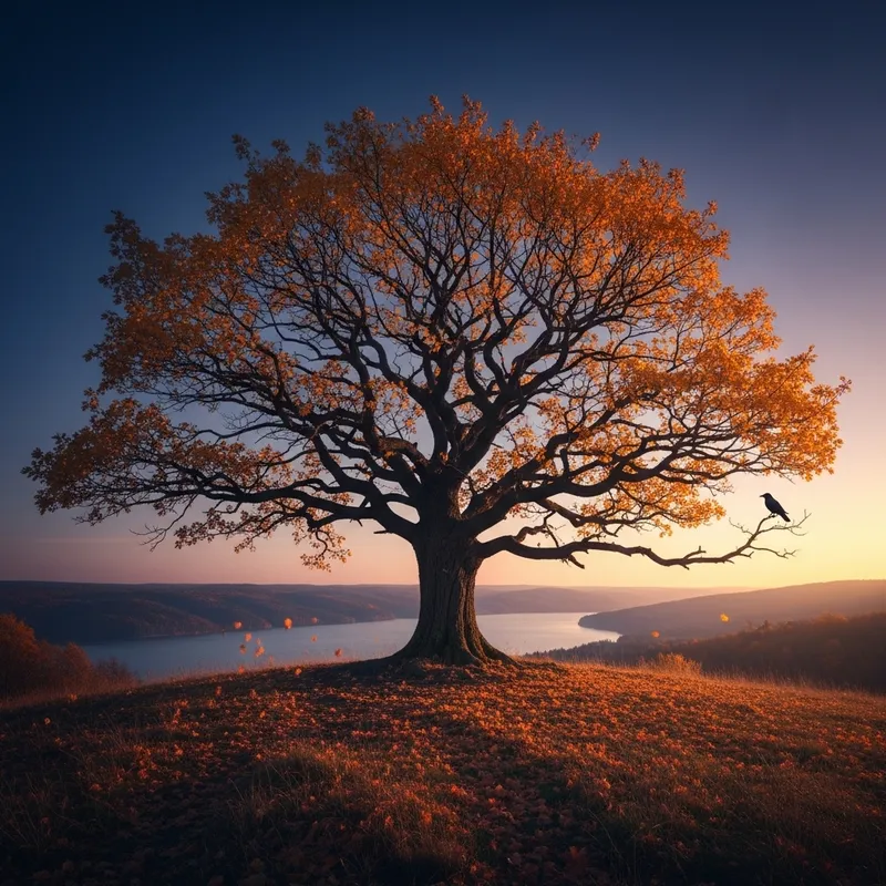 Majestic Ancient Oak on a Windswept Hill