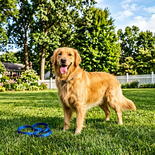Friendly Golden Retriever Enjoying Sunny Afternoon on Green Lawn