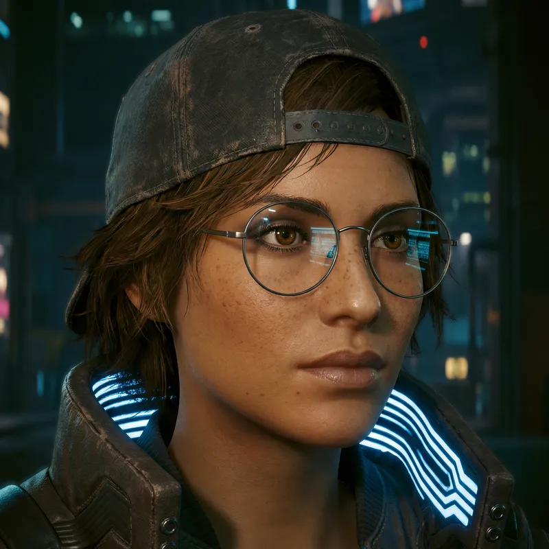 Cyberpunk Woman with Round Glasses & Baseball Cap