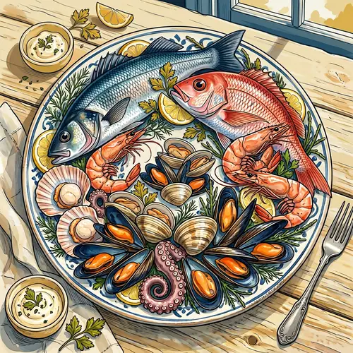 Colorful Mixed Seafood Circle Illustration | Artwork Showcase