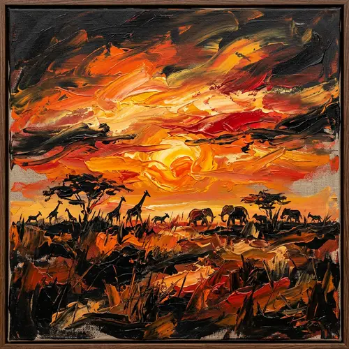 Abstract Sunset Oil Painting | Black, Yellow, Orange & Red Colors