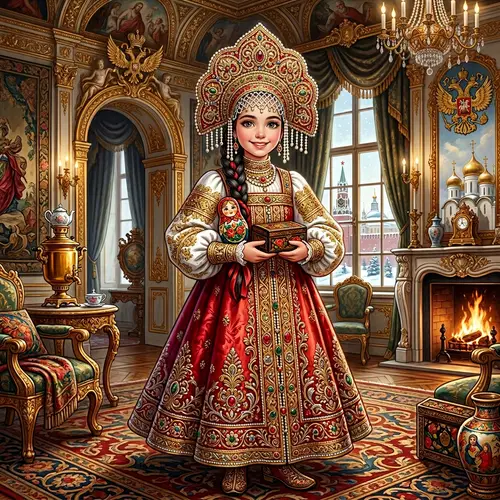 Animated Personification of Russia: Traditional Dress & Baroque Style