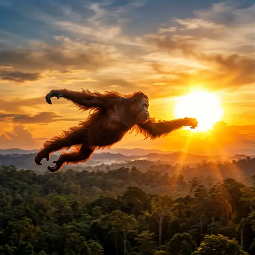Orangutan Soaring Towards the Sun