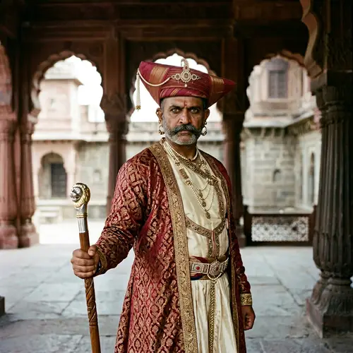 18th-Century Maratha Empire Figure in Traditional Attire