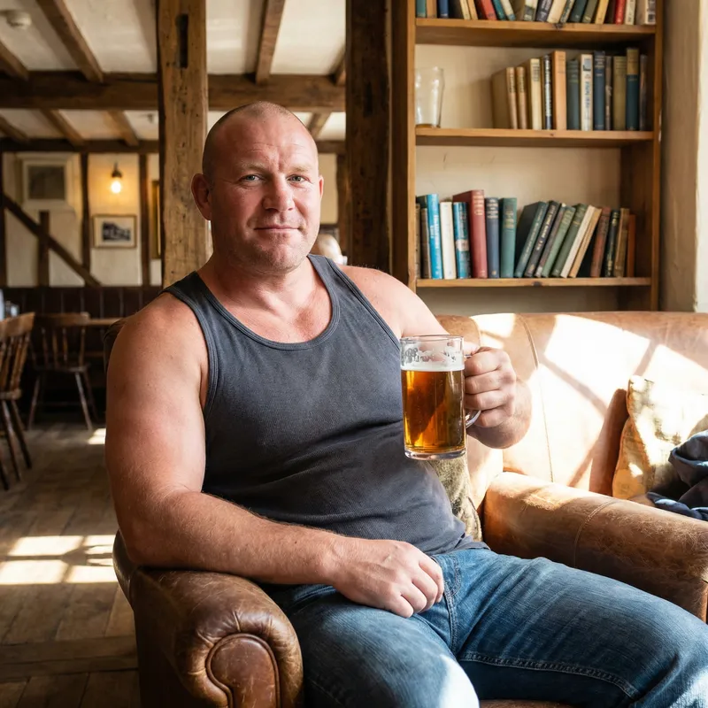 Chubby English Man Enjoying Pint of Stella in Tank Top Chubby English Man Enjoying Pint of Stella in Tank Top