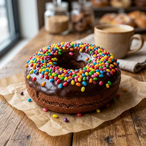 Delicious Chocolate Donut with Colorful Jelly Beans Topping