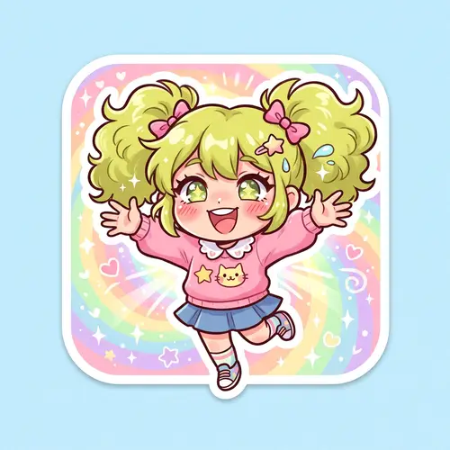 Vibrant Anime-Like Cartoon Character Sticker with Rainbow Palette