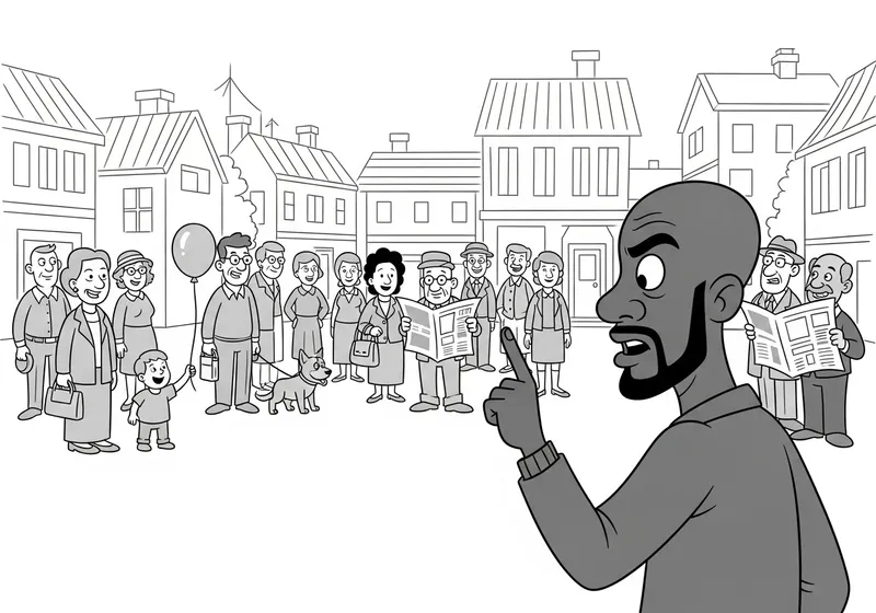 Grayscale Cartoon of a Bald Black Man