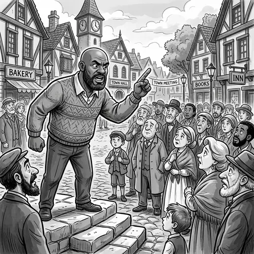 Grayscale Cartoon of a Bald Black Man