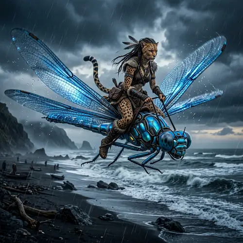 Hybrid Human-Leopard Riding Giant Damselfly