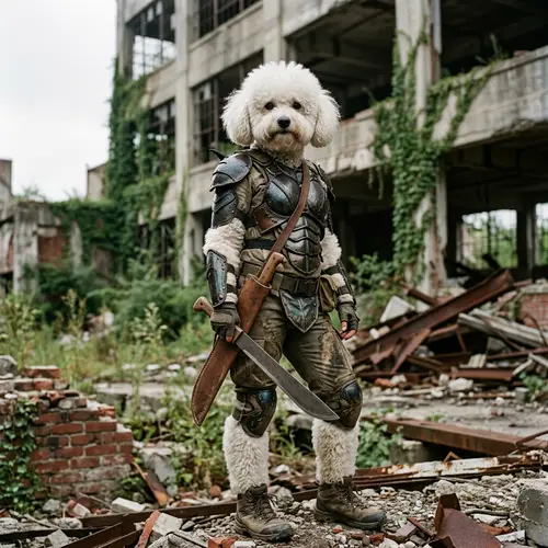 Hybrid Human-Bichon Frise in Apocalyptic Setting