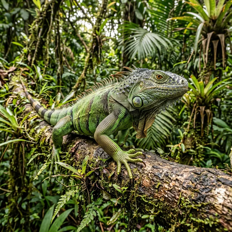Green Iguana in Tropical Rainforest - National Geographic Style