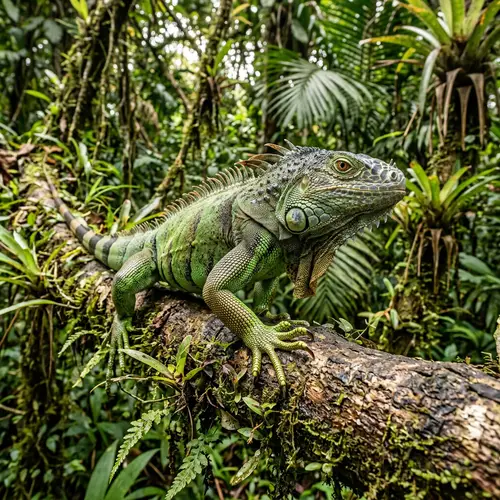 Green Iguana in Tropical Rainforest - National Geographic Style