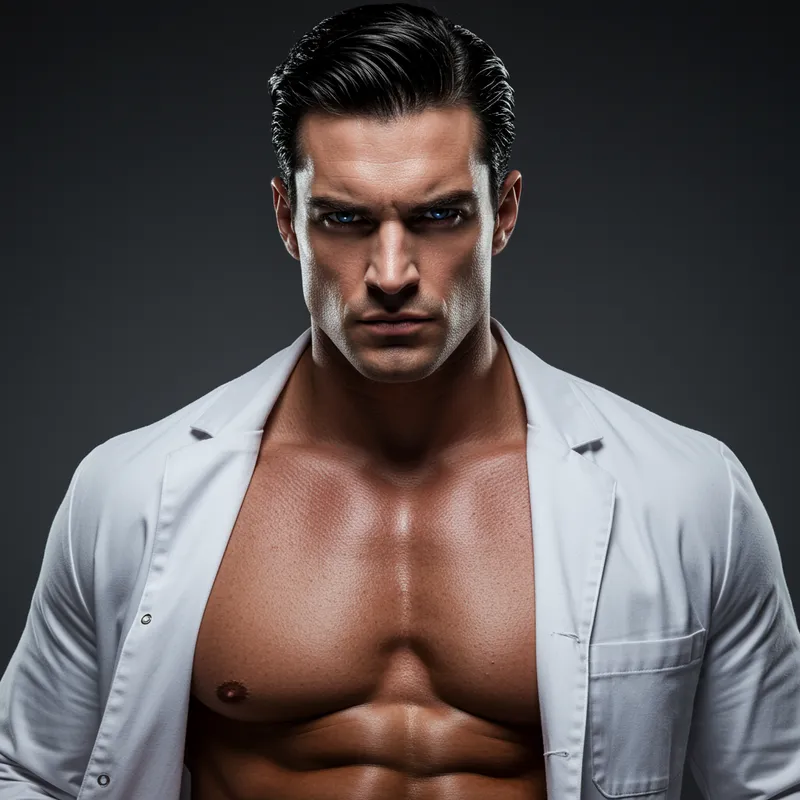 Tall Muscular Man in a White Coat