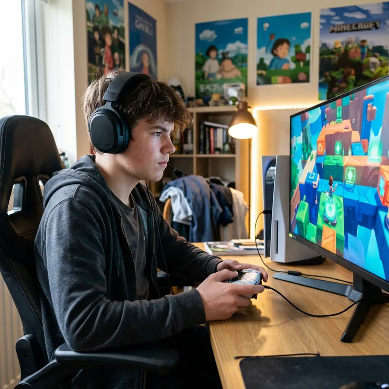 Teen Engrossed in Immersive Video Game Experience