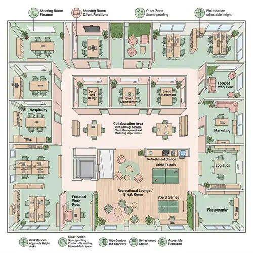 Wedding Event Management Startup Office Design | Open Floor Plan