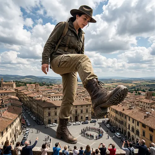 Gigantic Lara Croft Reaches Clouds | Spectacle in Cityscape