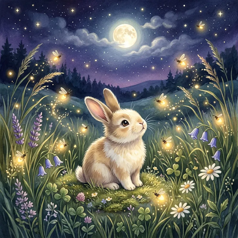 Enchanting Rabbit and Firefly Artwork