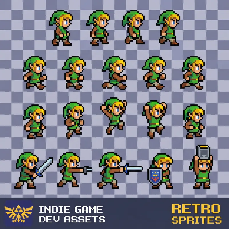 Vibrant Link Pixel Art Sprite Sheet for Indie Games