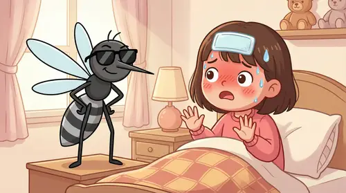 Cool Cartoon Mosquito Meets Sick Girl in Bedroom
