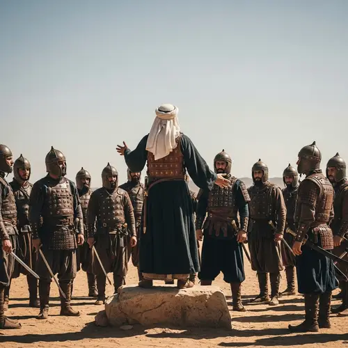 Historic Muslim Leader Addresses His Army in Desert