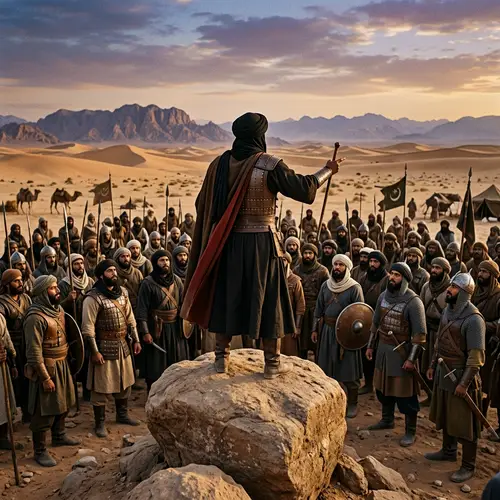 Historic Muslim Leader Addresses His Army in Desert