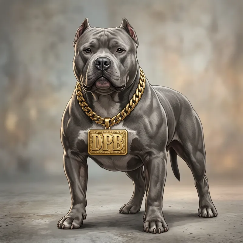 Solid Gray American Bully Dog with DPB Pendant Necklace Illustration