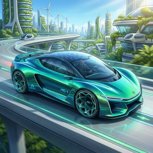 Futuristic Car Design with Solar Panel Roof and Recyclable Wheels