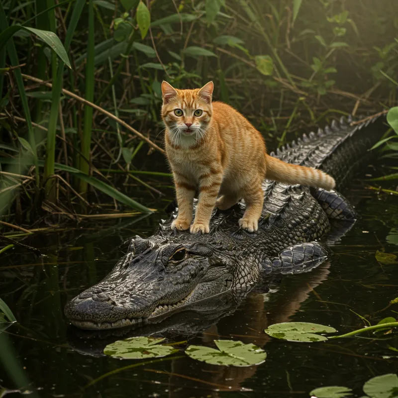 Cat with Alligator: A Unique Encounter Cat with Alligator: A Unique Encounter