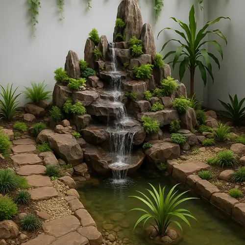 Stunning Waterfall by High Mountains and Lake