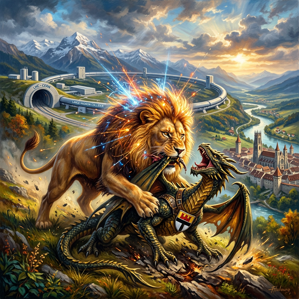 LHC Lion Devours Fribourg Dragon: A Symbolic Clash | AI Art