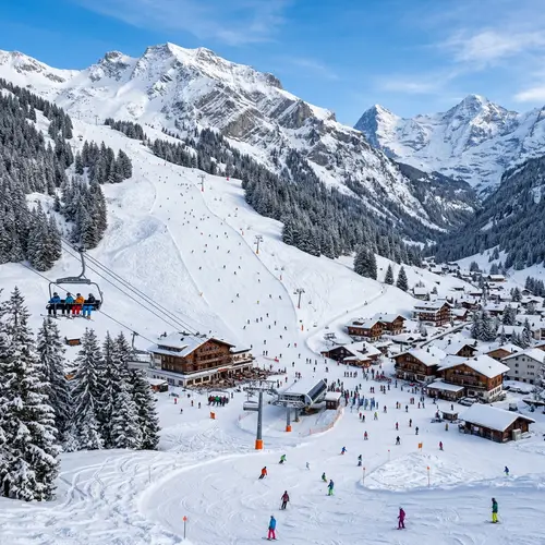 Skiing on Mountain Slopes: Fresh Snow, Cozy Chalets & Ski Lifts