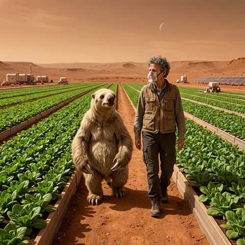 Sloth-like Prehistoric Creature in Mars-inspired Landscape