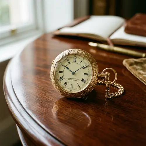 Antique Pocket Watch on Polished Wooden Table