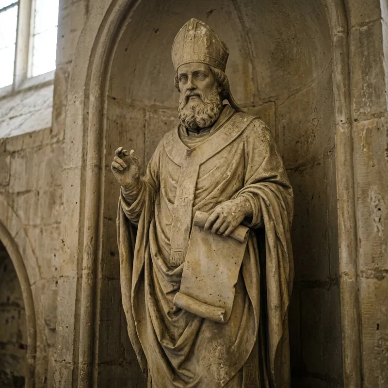 Stone Sculpture of St. Athanasius - A Serene Depiction