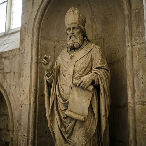 Stone Sculpture of St. Athanasius - Serene Figure in Religious Robes
