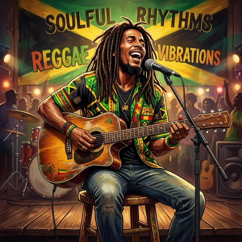 Bob Marley Painting in Jamaican Flag Colors