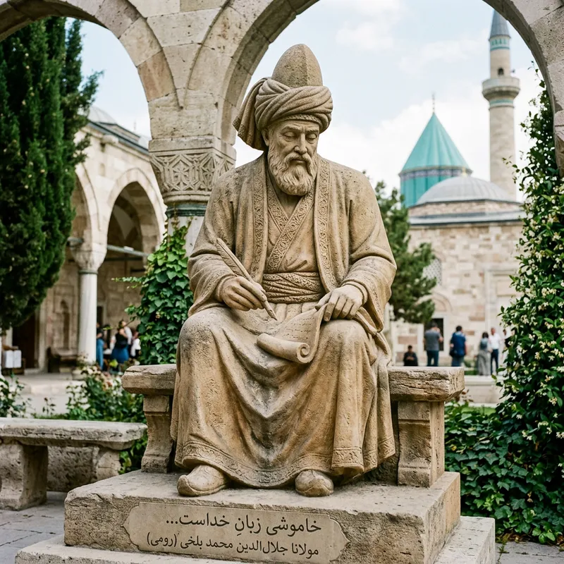 Detailed Stone Statue of 13th-Century Poet Rumi