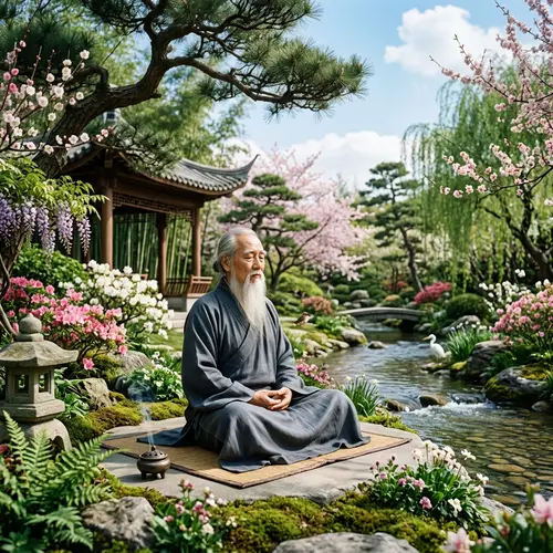 Lao Tzu Meditating in a Tranquil Garden
