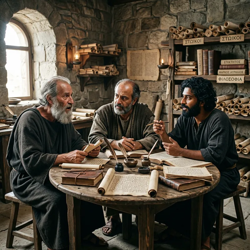 Ancient Stoic Philosophers in Dynamic Discussion | Round Table Scene