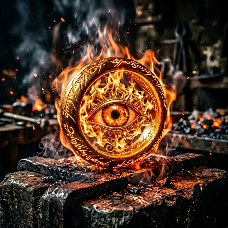 Enchanted Golden Ring with Flaming Eye | Mystical Power