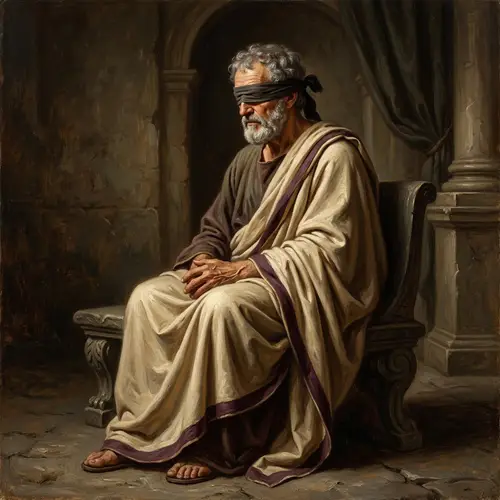 Seneca Oil Painting | Roman Philosopher Blindfolded Artwork